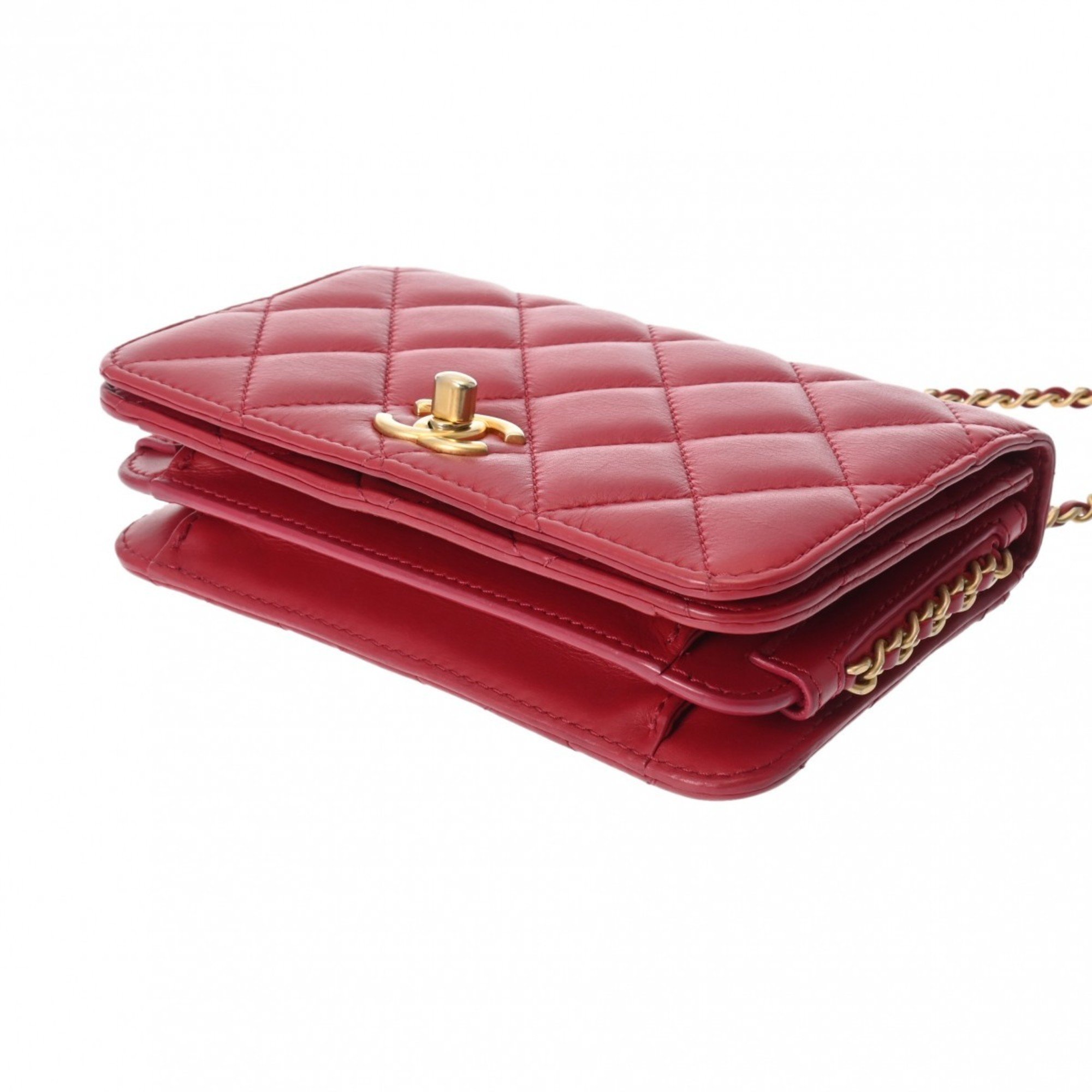 CHANEL Chanel Matelasse Chain Shoulder 18cm Red Unisex Lambskin Bag