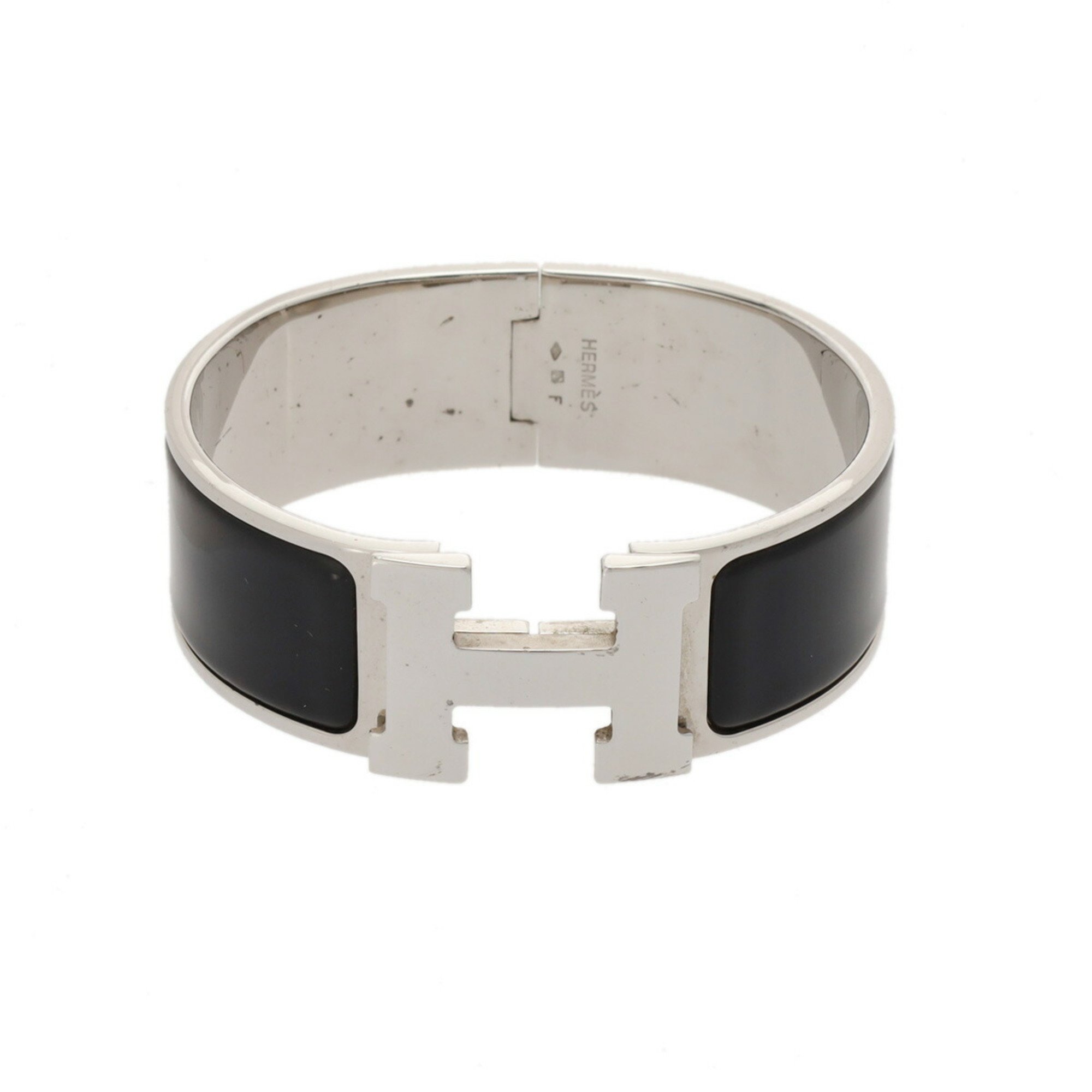 HERMES Click-Clack GM Silver/Black Women's Metal Bracelet