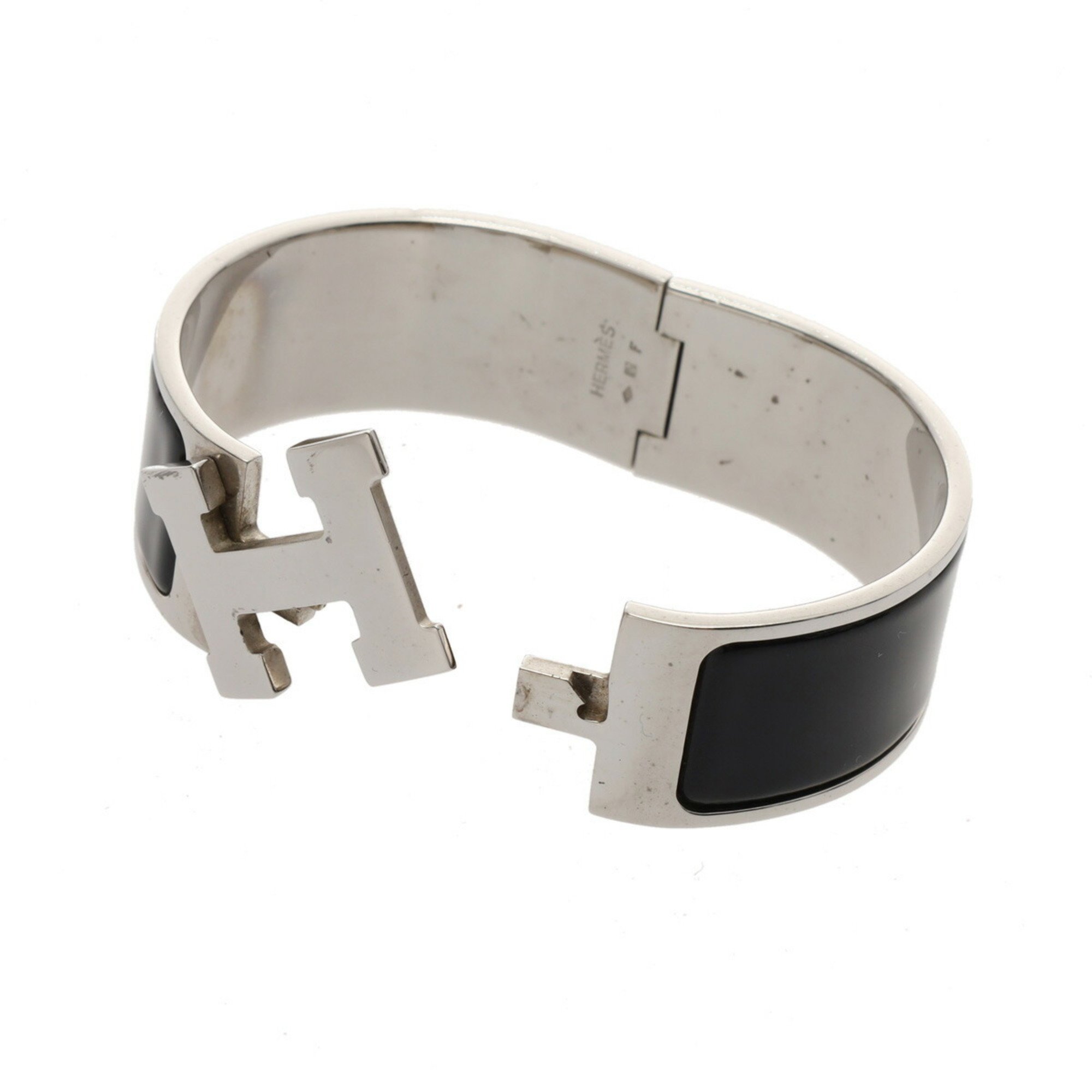 HERMES Click-Clack GM Silver/Black Women's Metal Bracelet