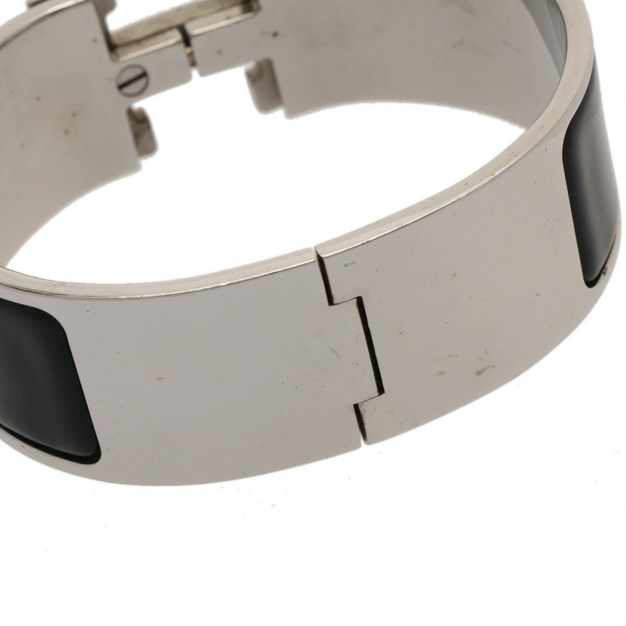 HERMES Click-Clack GM Silver/Black Women's Metal Bracelet