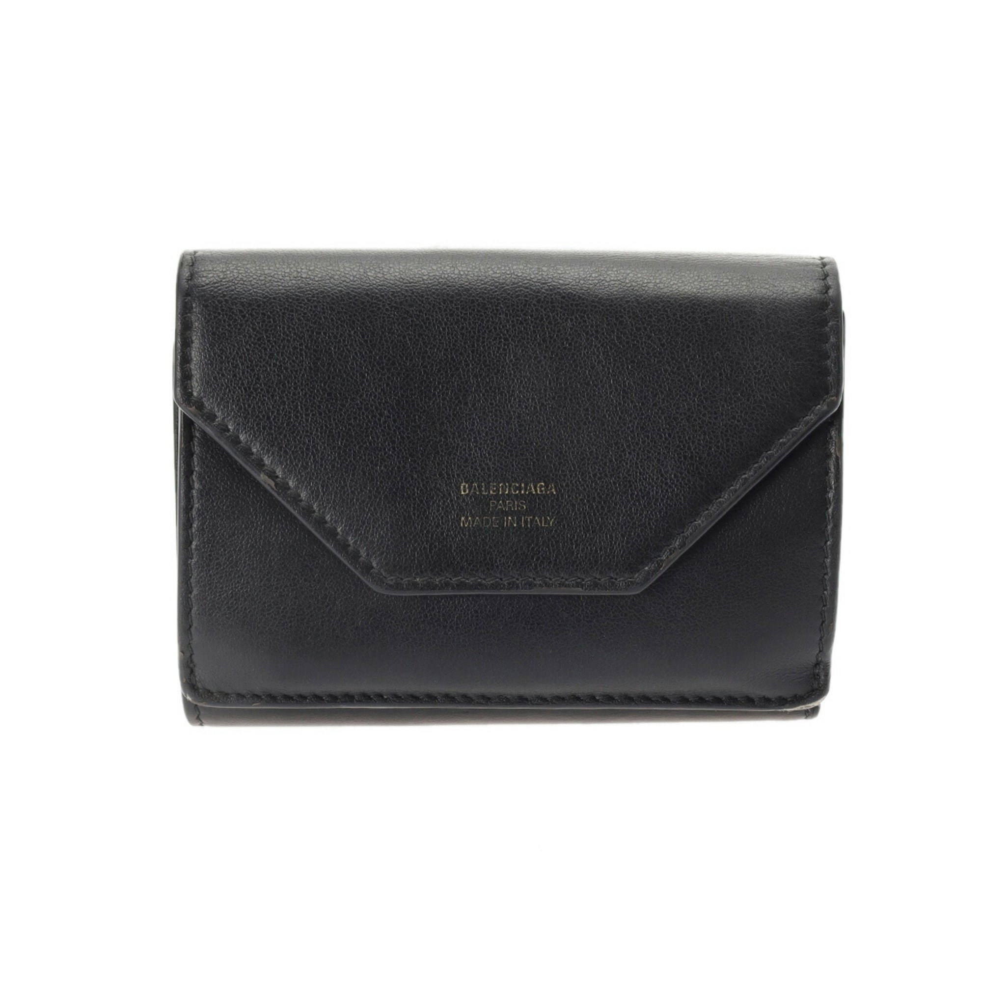 BALENCIAGA Balenciaga Envelope Wallet Black 736730 Women's Leather Tri-fold