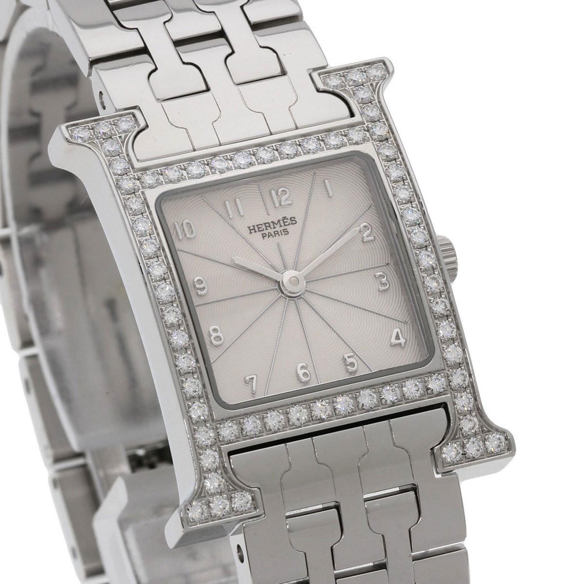 Hermes HH1.230 H Watch Bezel Diamond Wristwatch Stainless Steel SS Ladies HERMES