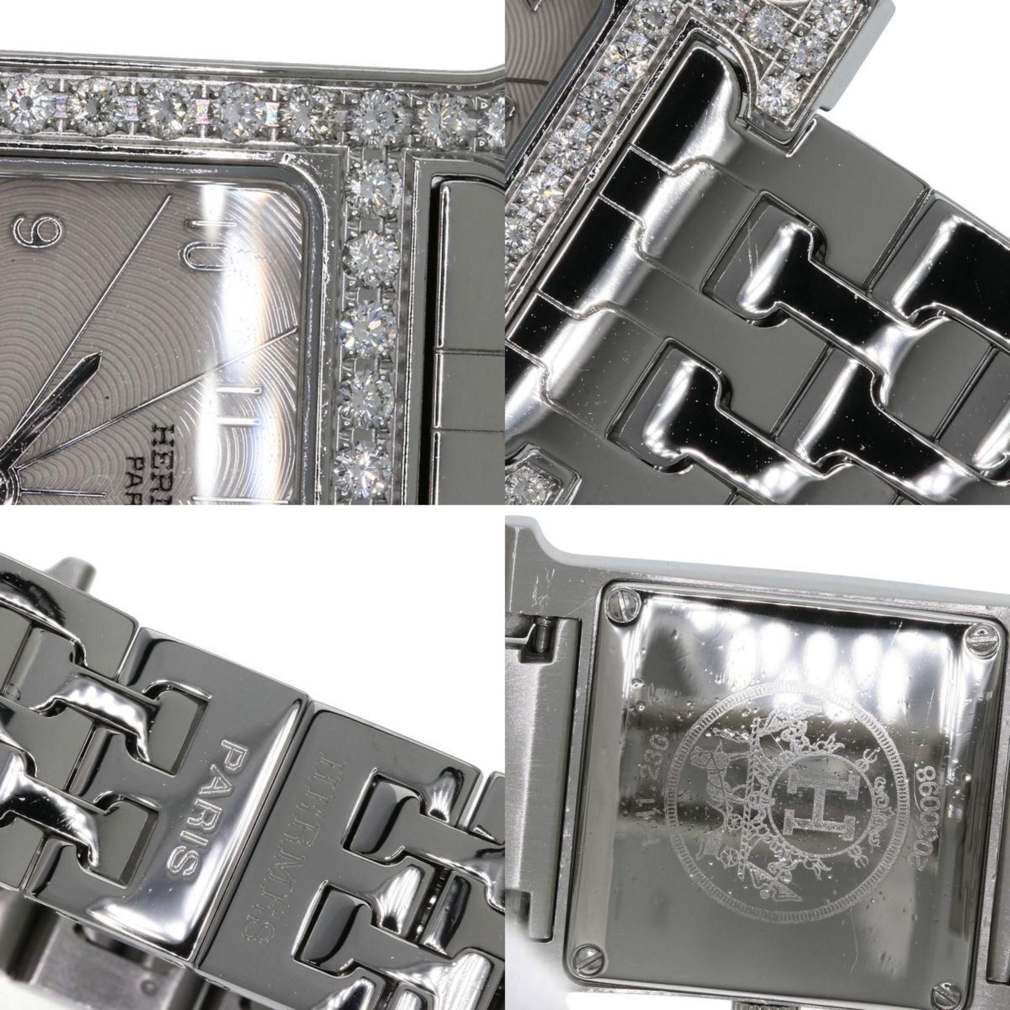 Hermes HH1.230 H Watch Bezel Diamond Wristwatch Stainless Steel SS Ladies HERMES