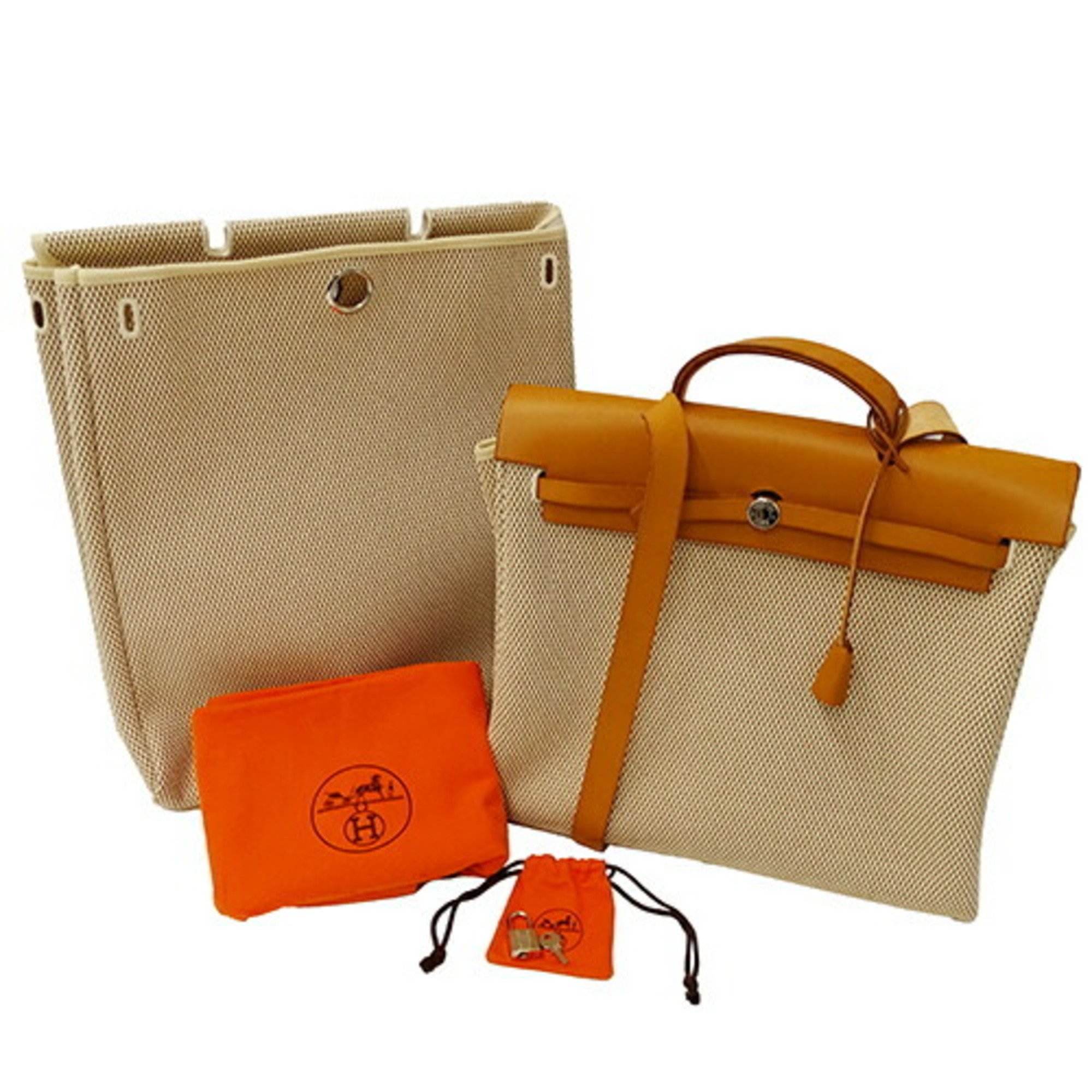 Hermes HERMES Bag Women's Handbag Shoulder 2way Toile GM Airbag MM Natural Brown Beige Outing □F