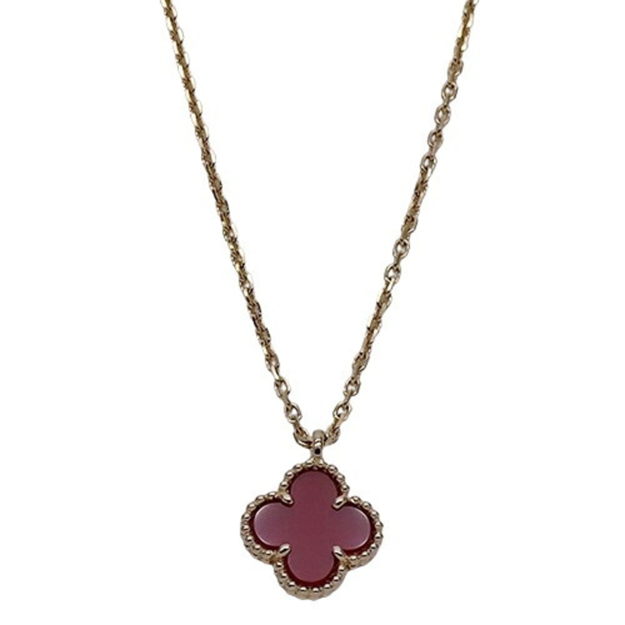 Van Cleef & Arpels Sweet Alhambra Necklace for Women, 750PG, Carnelian, Pink Gold, Polished