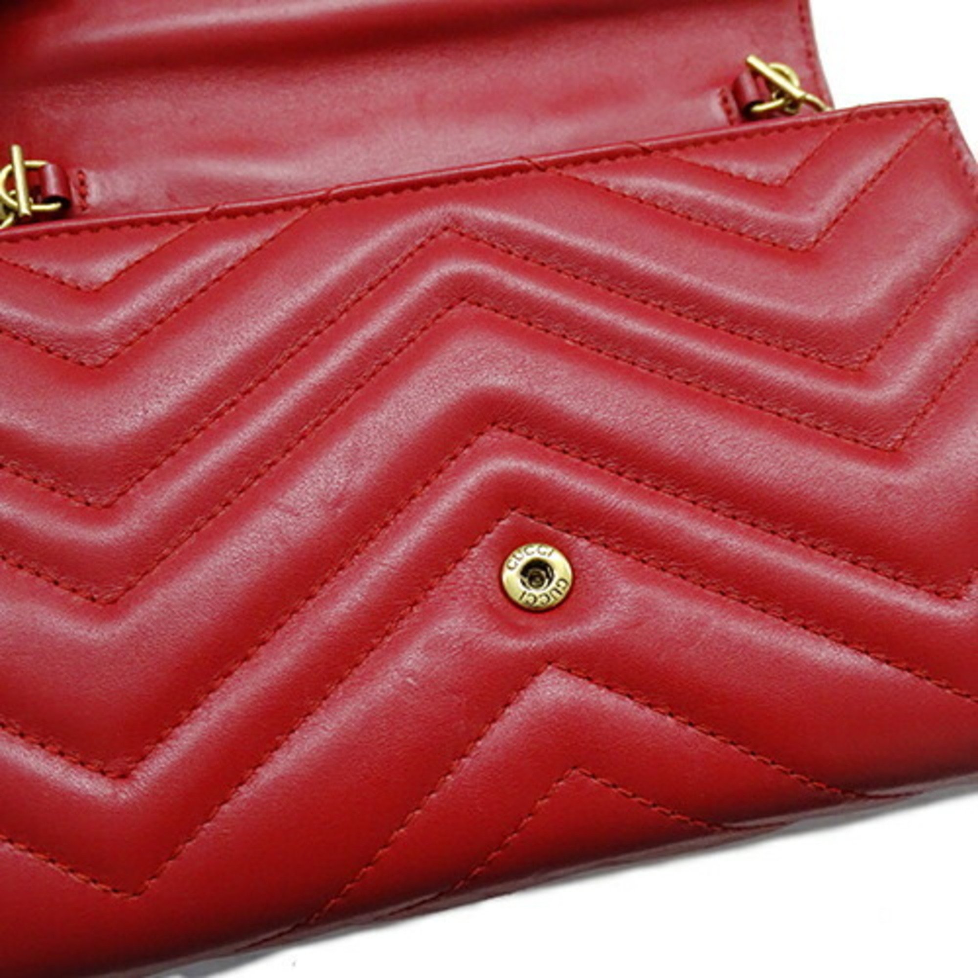 GUCCI Women's Wallet Shoulder Bag Leather GG Marmont Super Red 474575