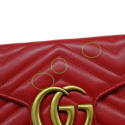 GUCCI Women's Wallet Shoulder Bag Leather GG Marmont Super Red 474575