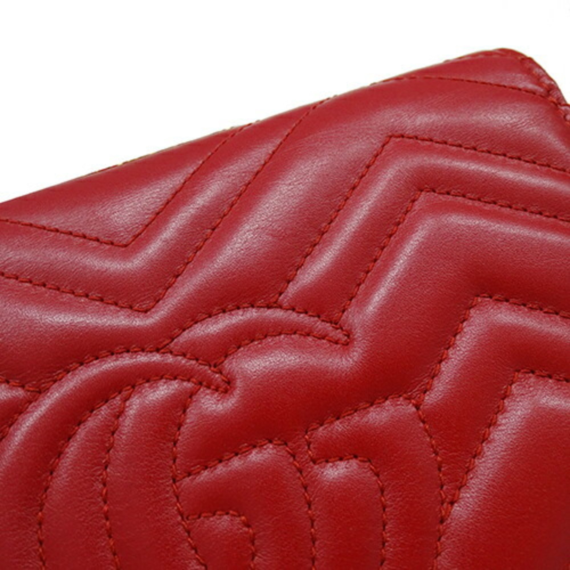 GUCCI Women's Wallet Shoulder Bag Leather GG Marmont Super Red 474575