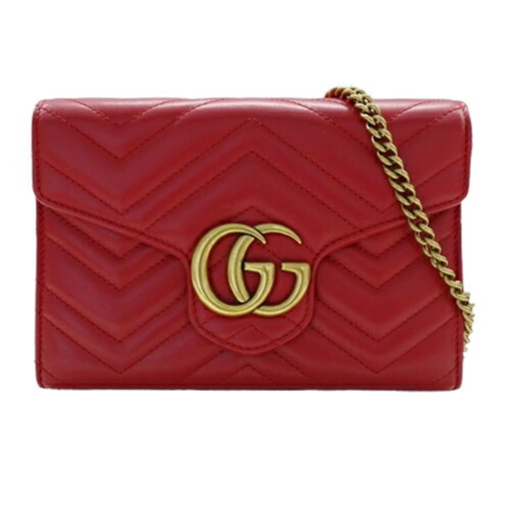 GUCCI Women's Wallet Shoulder Bag Leather GG Marmont Super Red 474575