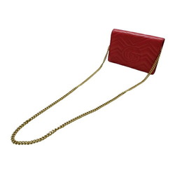 GUCCI Women's Wallet Shoulder Bag Leather GG Marmont Super Red 474575