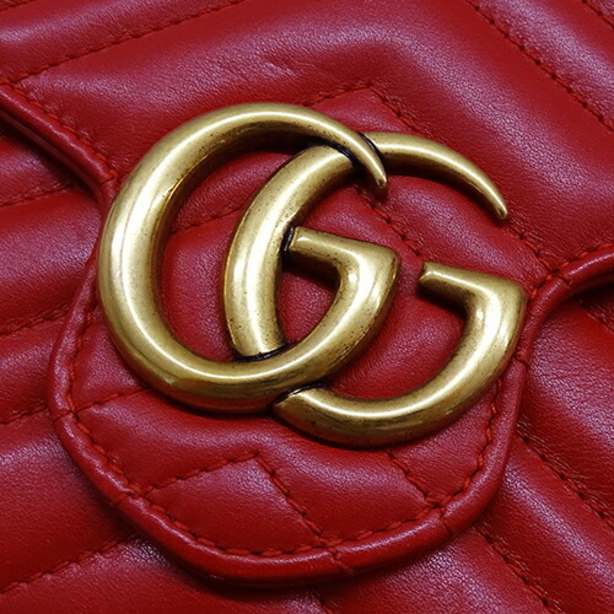 GUCCI Women's Wallet Shoulder Bag Leather GG Marmont Super Red 474575