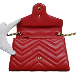 GUCCI Women's Wallet Shoulder Bag Leather GG Marmont Super Red 474575