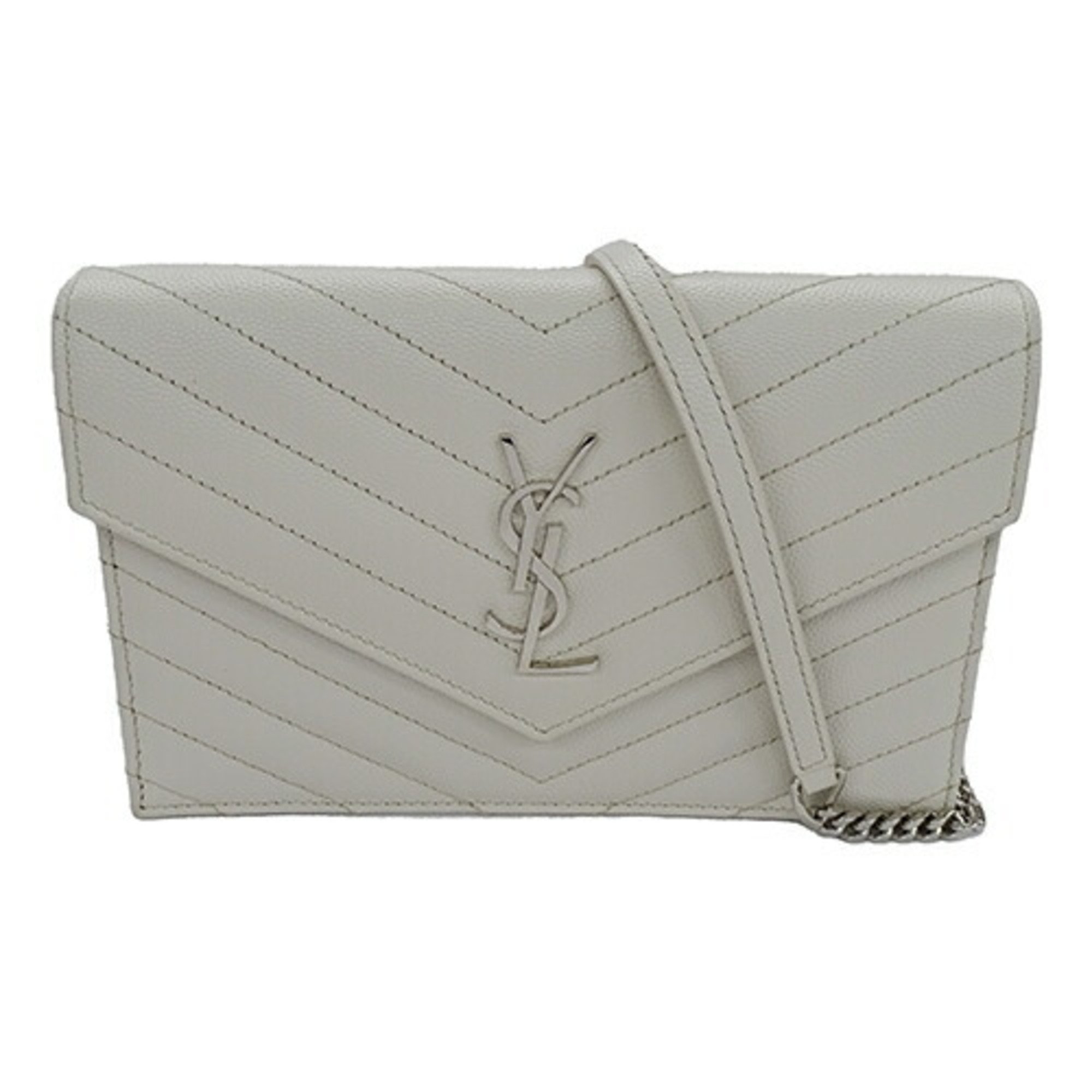 Saint Laurent SAINT LAURENT Bag Women's Chain Shoulder Leather Envelope Wallet Light Gray 393953