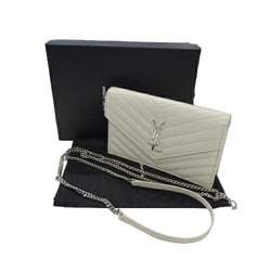 Saint Laurent SAINT LAURENT Bag Women's Chain Shoulder Leather Envelope Wallet Light Gray 393953