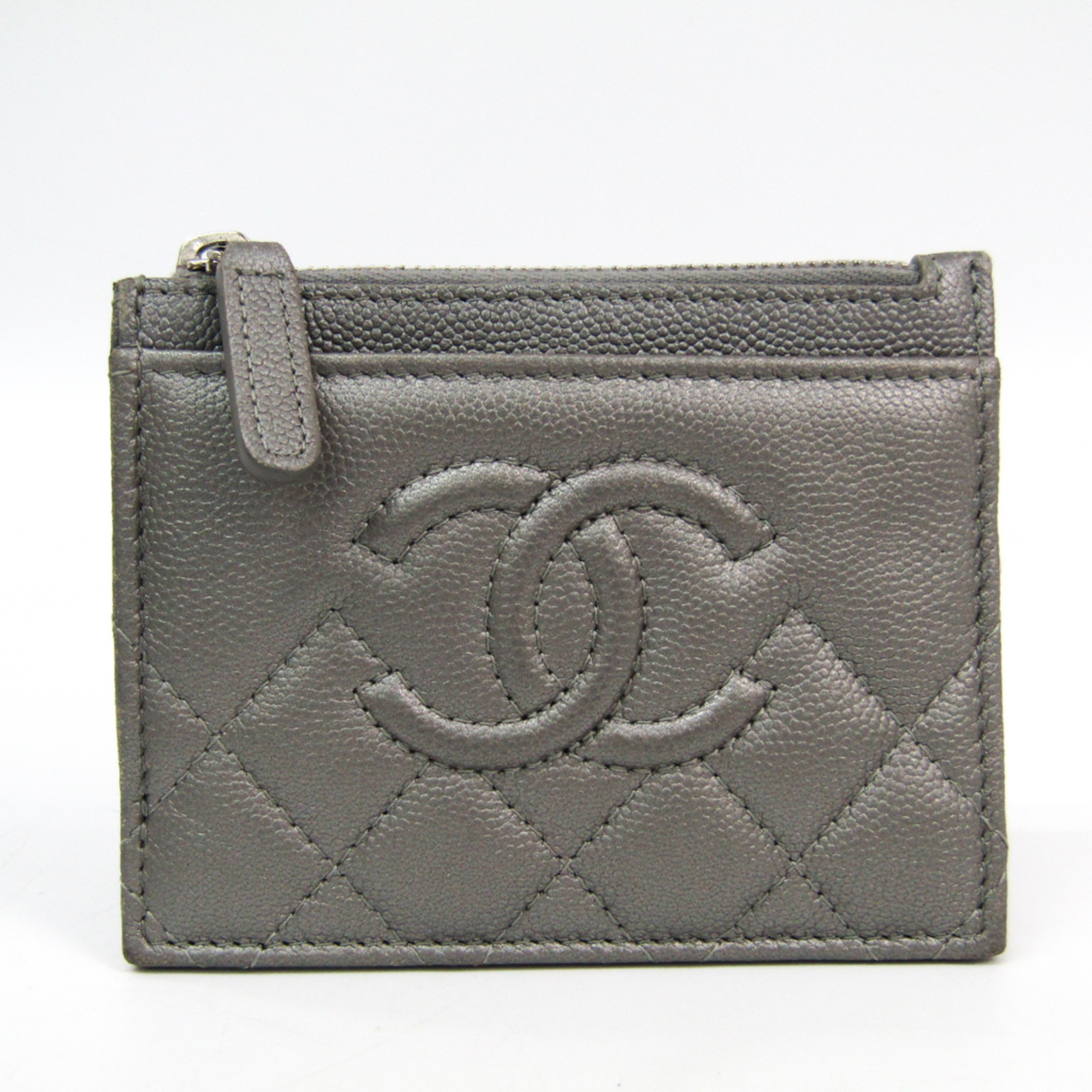 Chanel Matelasse Women's Leather Coin Purse/coin Case Silver