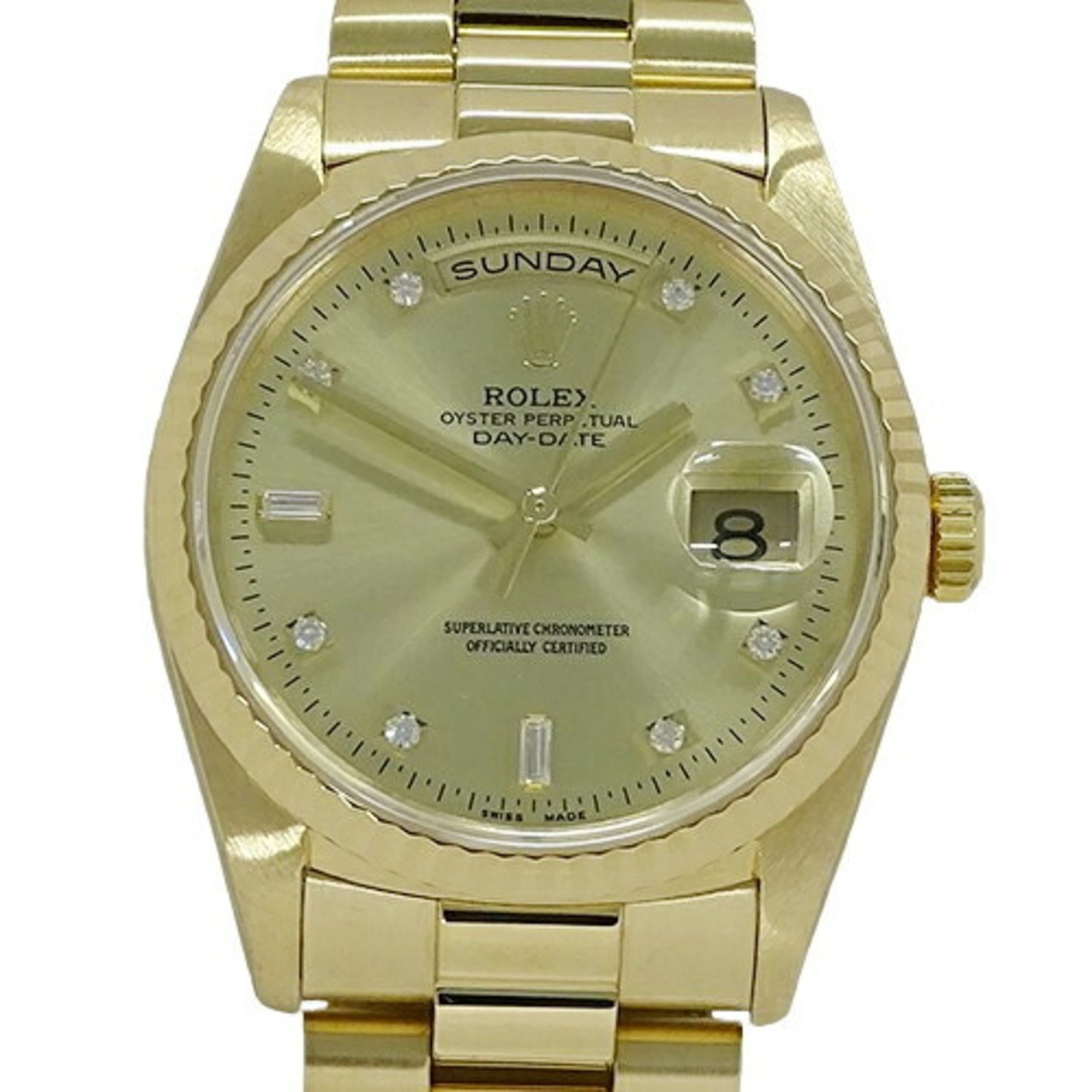 Rolex ROLEX Day Date 18238A W serial number Men's watch 2P bucket 8P Diamond Automatic AT 750YG 18K solid gold polished