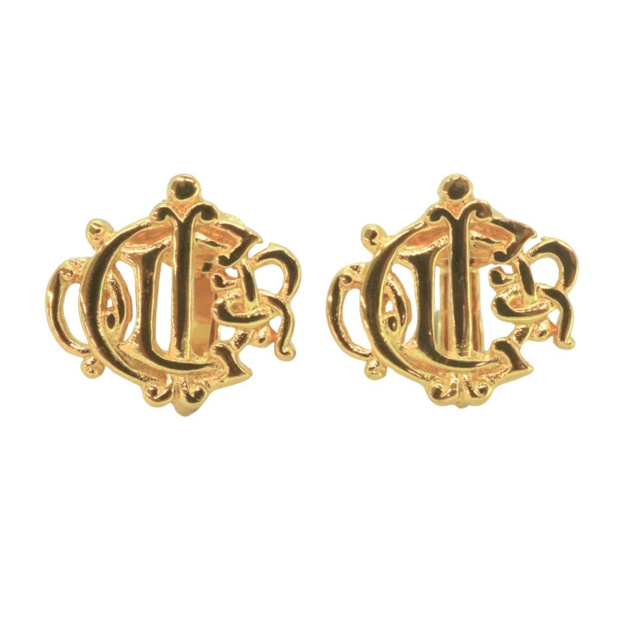 Christian Dior Earrings Emblem GP Plated Gold Women's