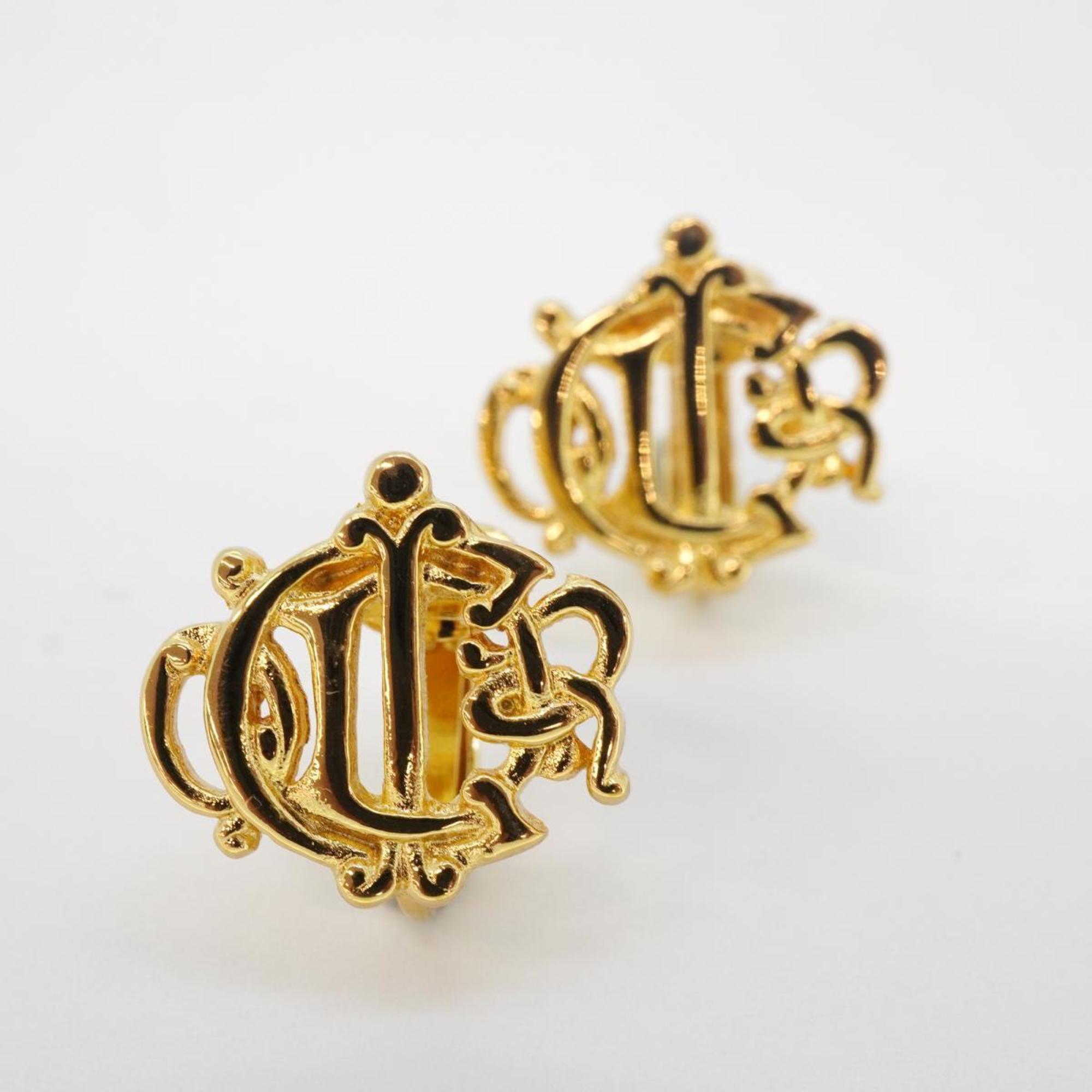 Christian Dior Earrings Emblem GP Plated Gold Women's