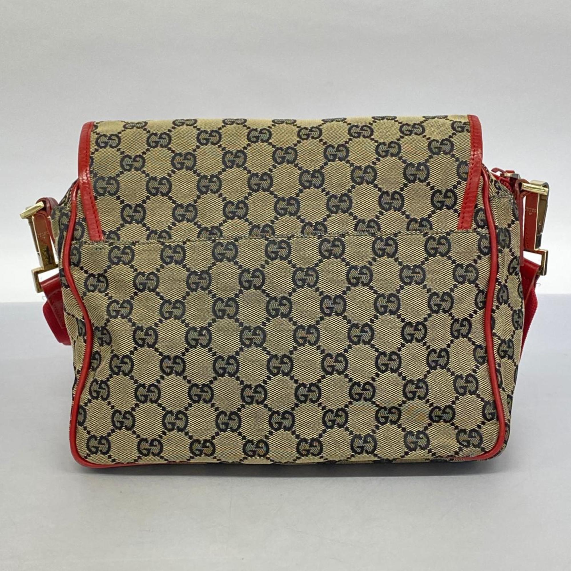 Gucci Shoulder Bag GG Canvas 019 0375 Brown Red Champagne Women's