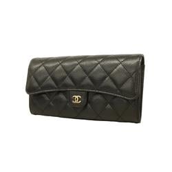 Chanel Long Wallet Matelasse Caviar Skin Black Women's