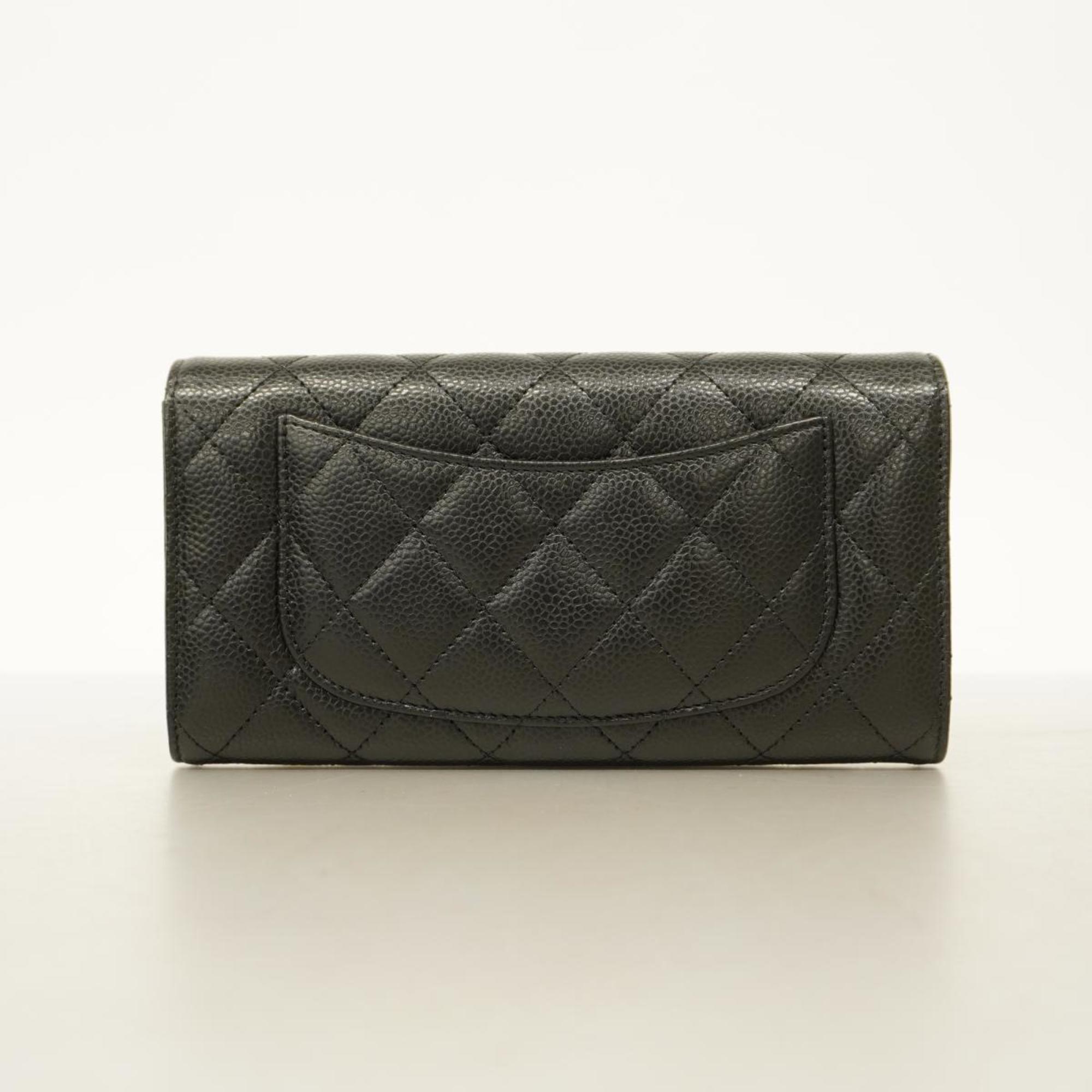 Chanel Long Wallet Matelasse Caviar Skin Black Women's