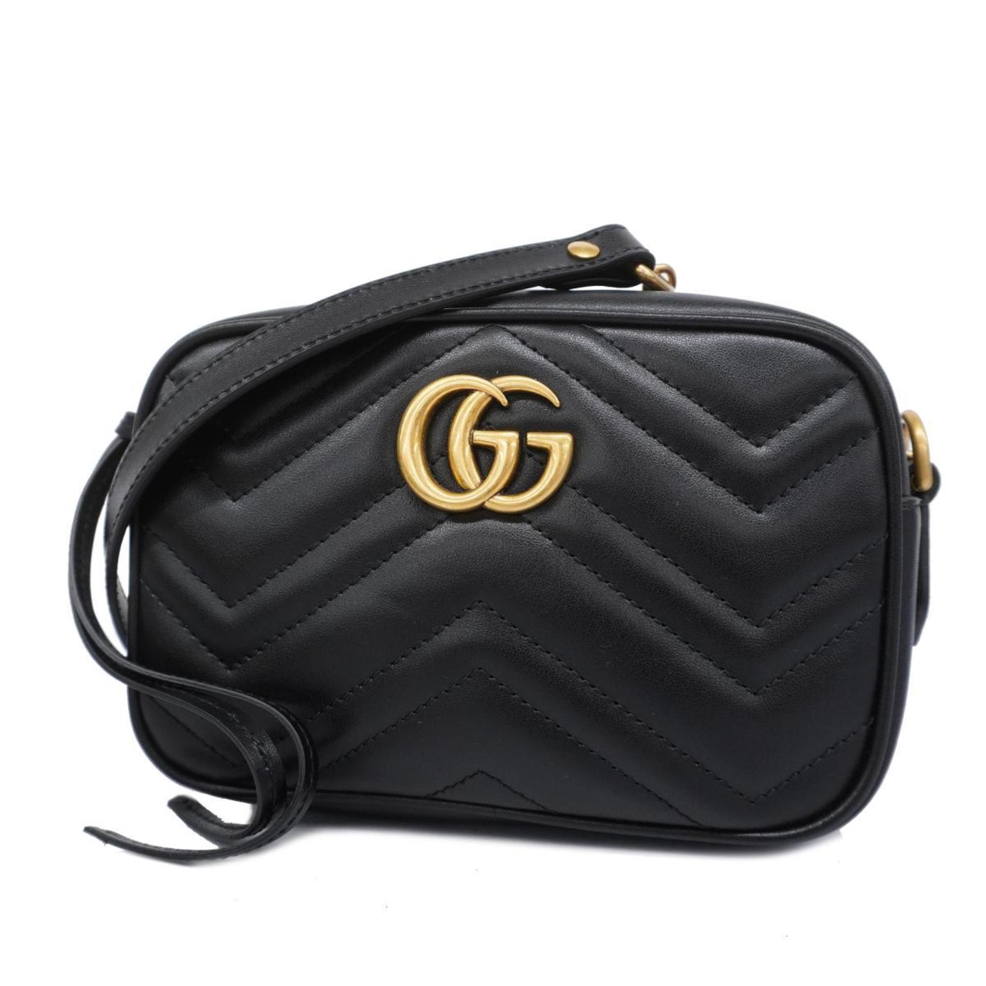 Gucci Shoulder Bag GG Marmont 448065 Leather Black Women's