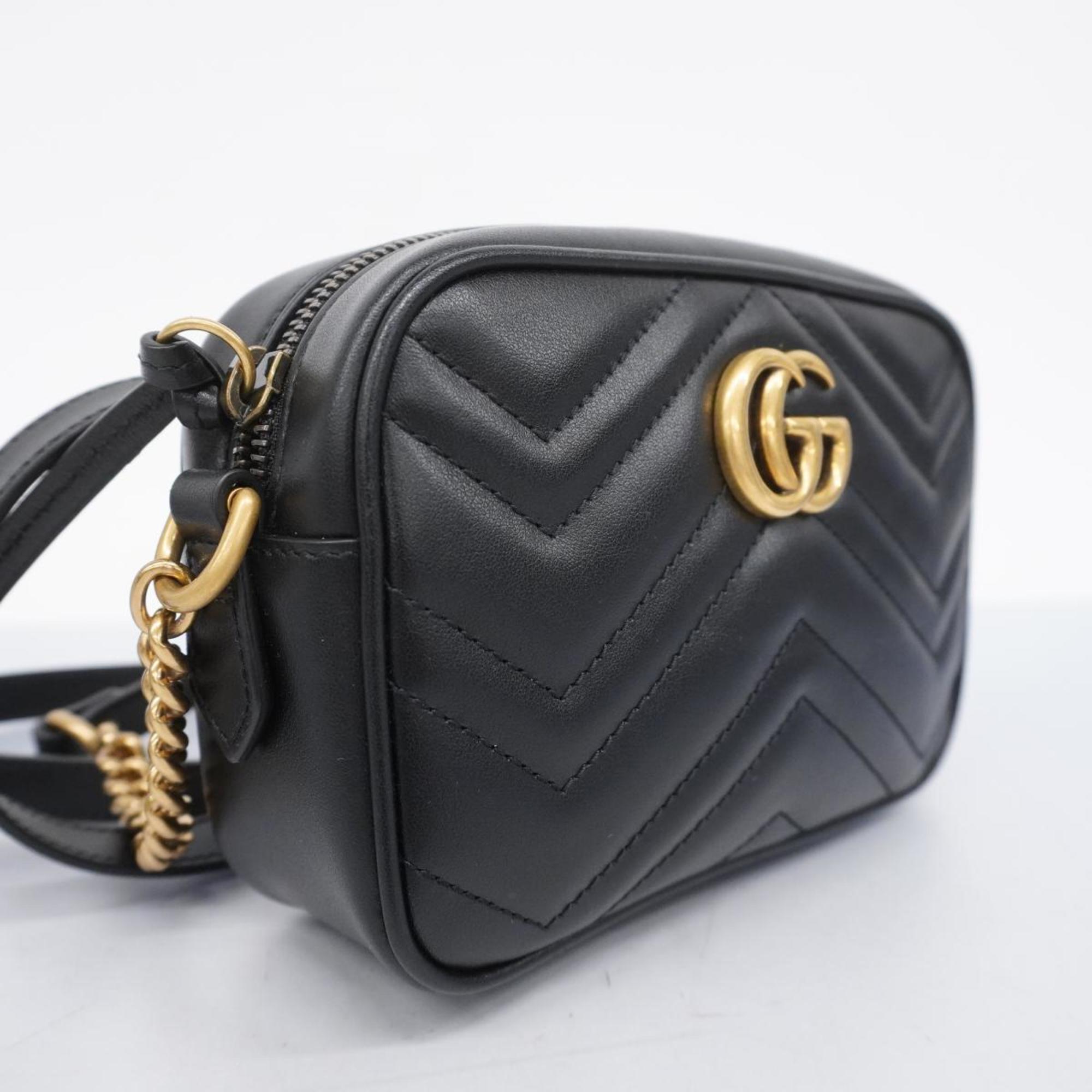 Gucci Shoulder Bag GG Marmont 448065 Leather Black Women's