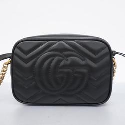 Gucci Shoulder Bag GG Marmont 448065 Leather Black Women's