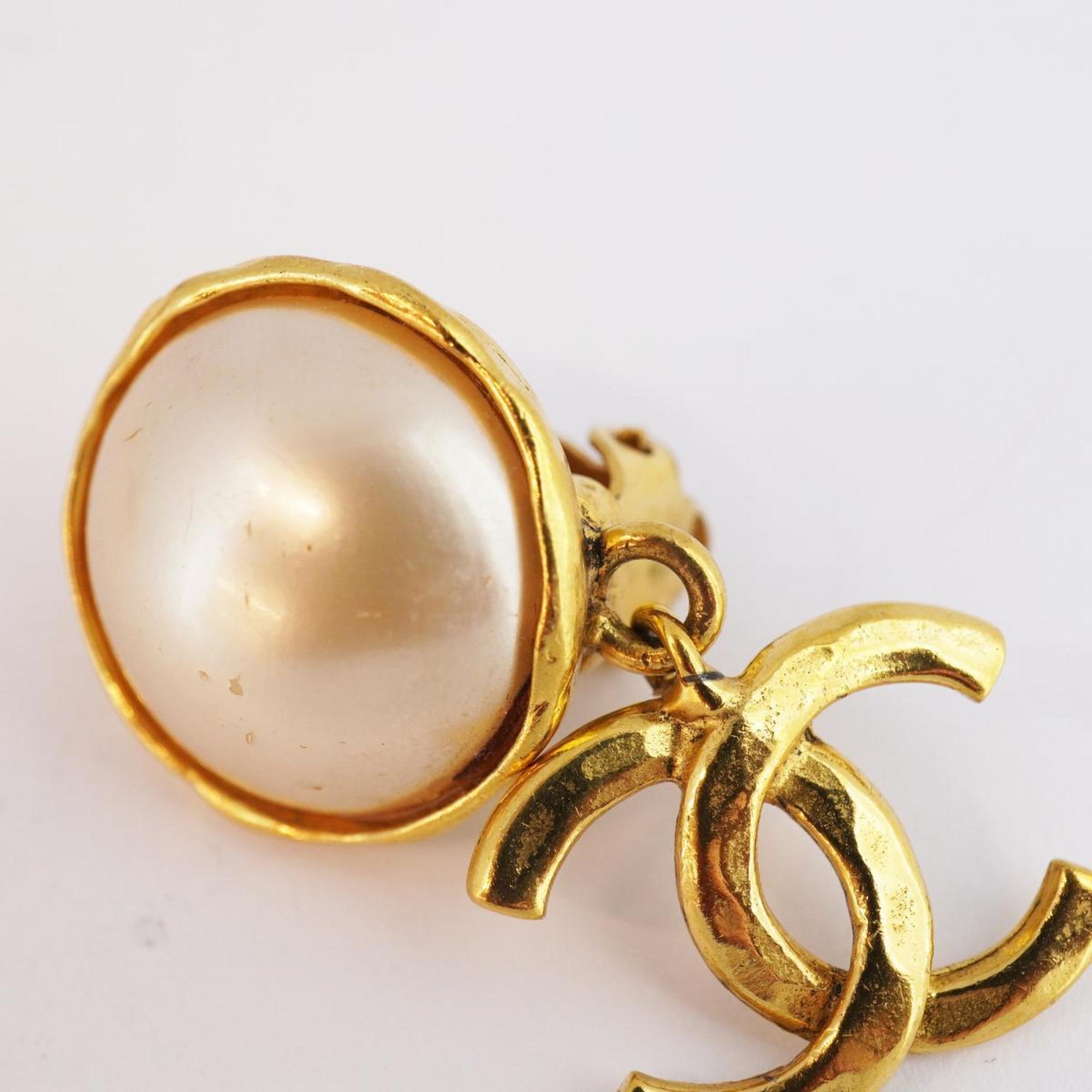 Chanel Earrings Coco Mark Fake Pearl GP Plated Gold 94A Women's