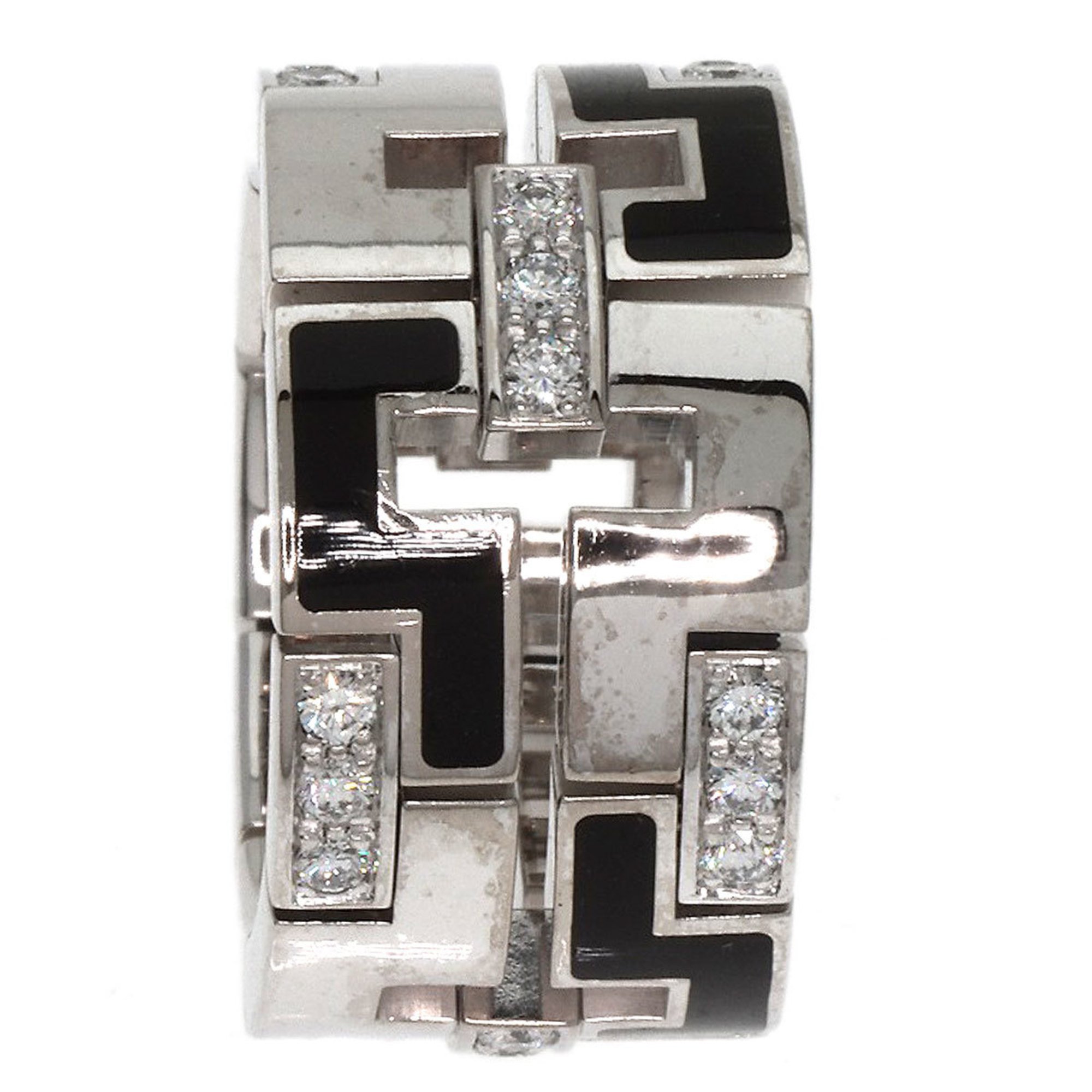 Cartier Dragon Padlock Diamond Enamel #48 Ring, 18K White Gold, Women's, CARTIER