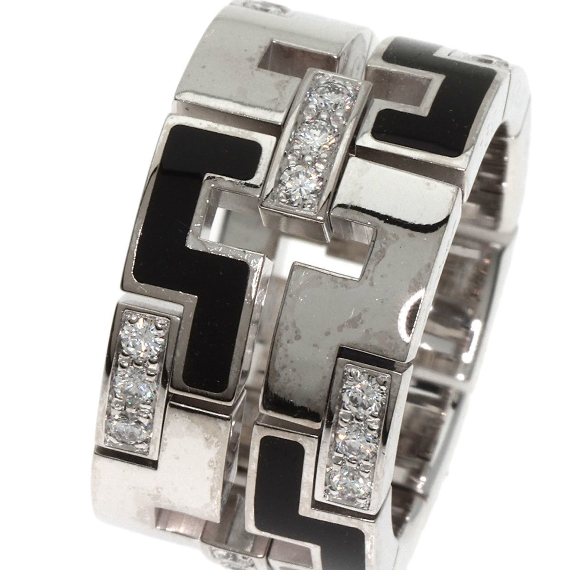 Cartier Dragon Padlock Diamond Enamel #48 Ring, 18K White Gold, Women's, CARTIER