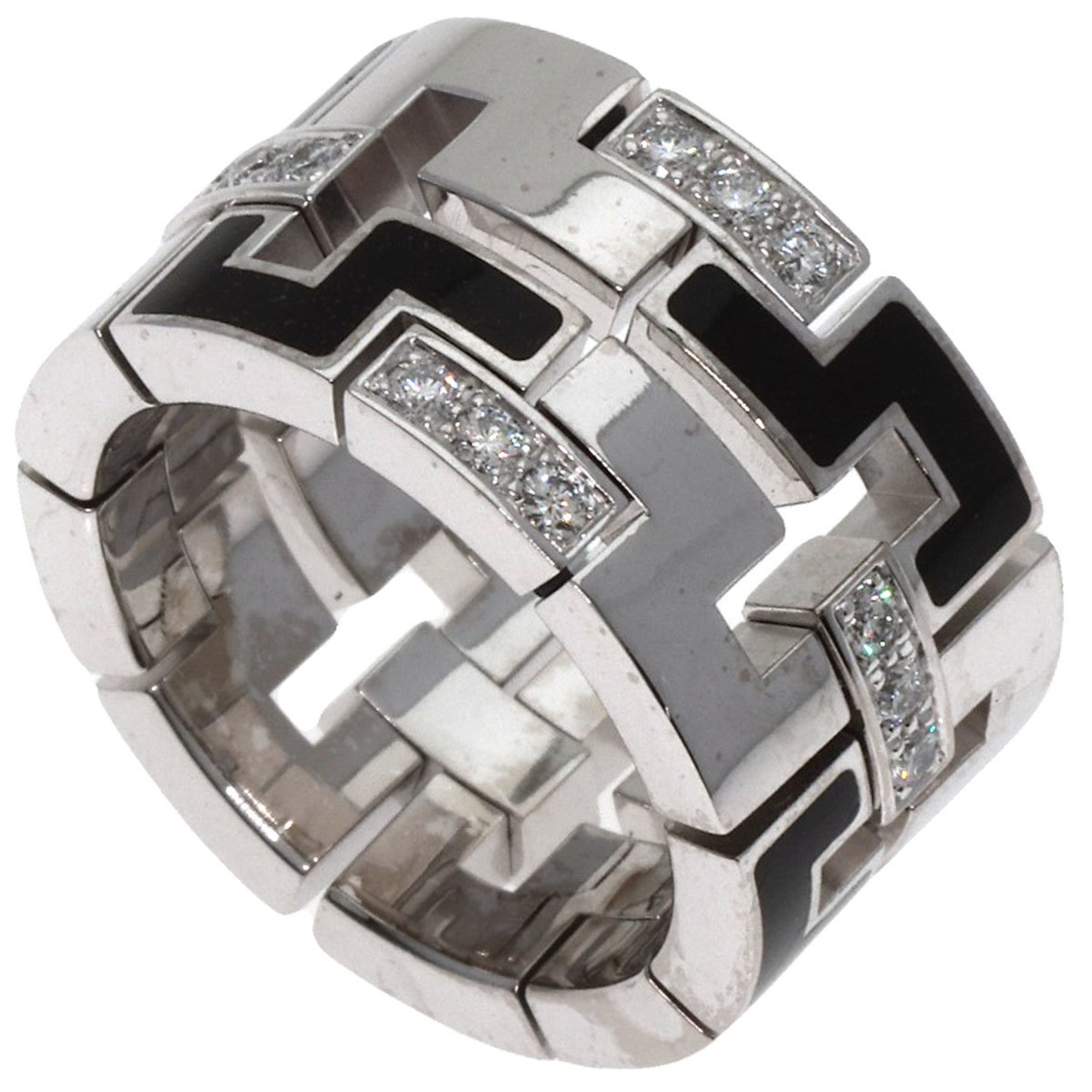 Cartier Dragon Padlock Diamond Enamel #48 Ring, 18K White Gold, Women's, CARTIER