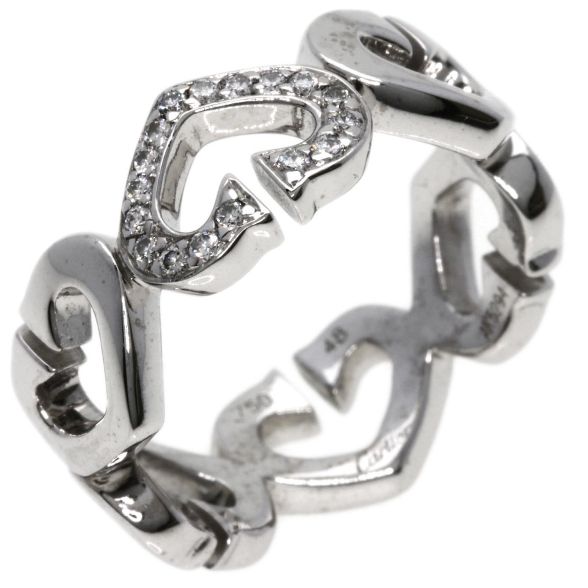 Cartier C Heart 1P Diamond #48 Ring, K18 White Gold, Women's CARTIER