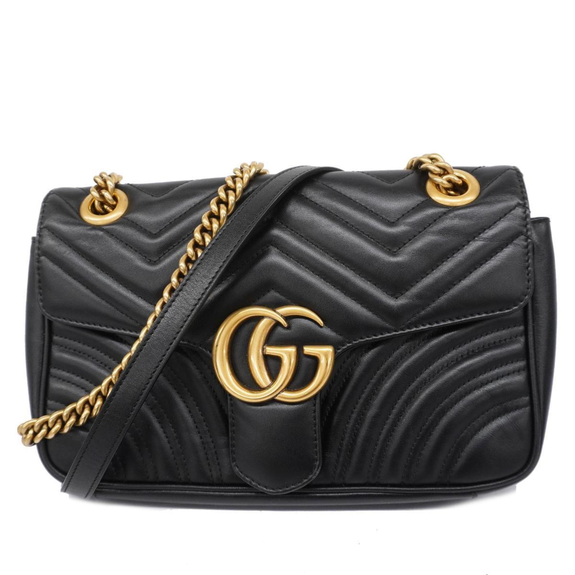 Gucci Shoulder Bag GG Marmont 443497 Leather Black Women's