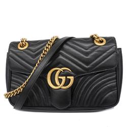 Gucci Shoulder Bag GG Marmont 443497 Leather Black Women's