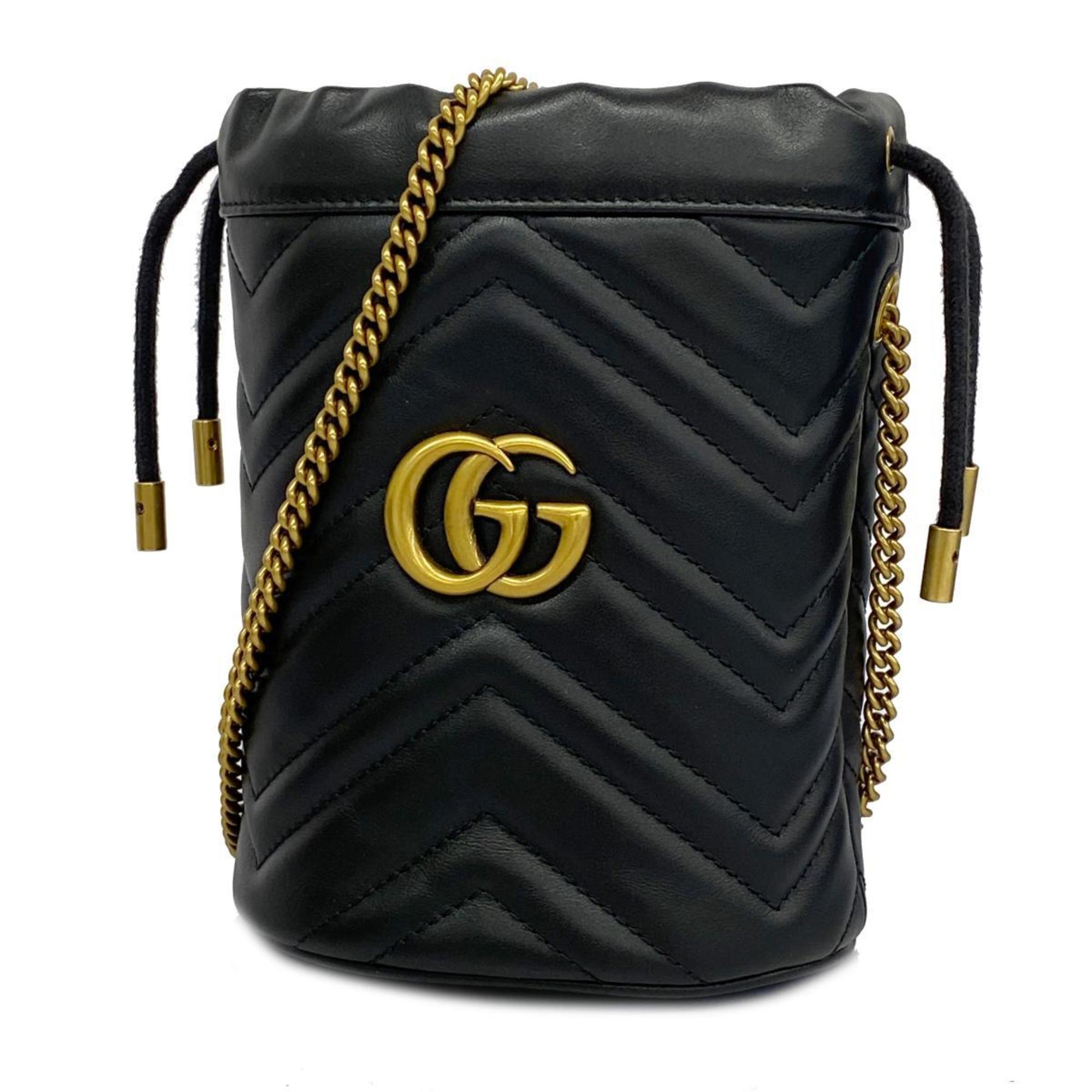 Gucci Shoulder Bag GG Marmont 575163 Leather Black Women's