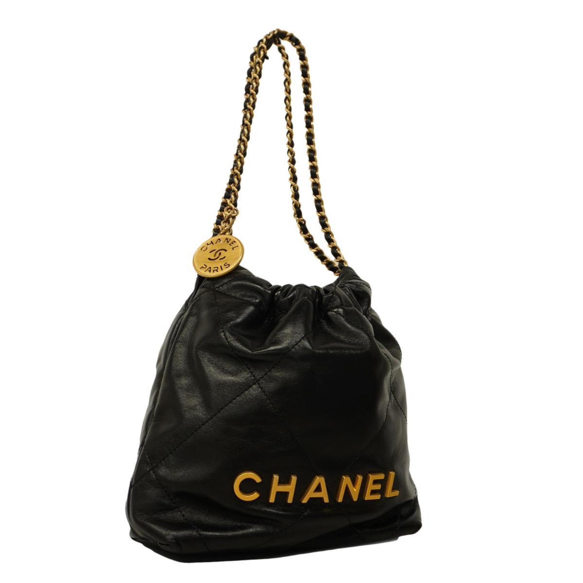 Chanel Shoulder Bag Matelasse Chain Lambskin Black Women's