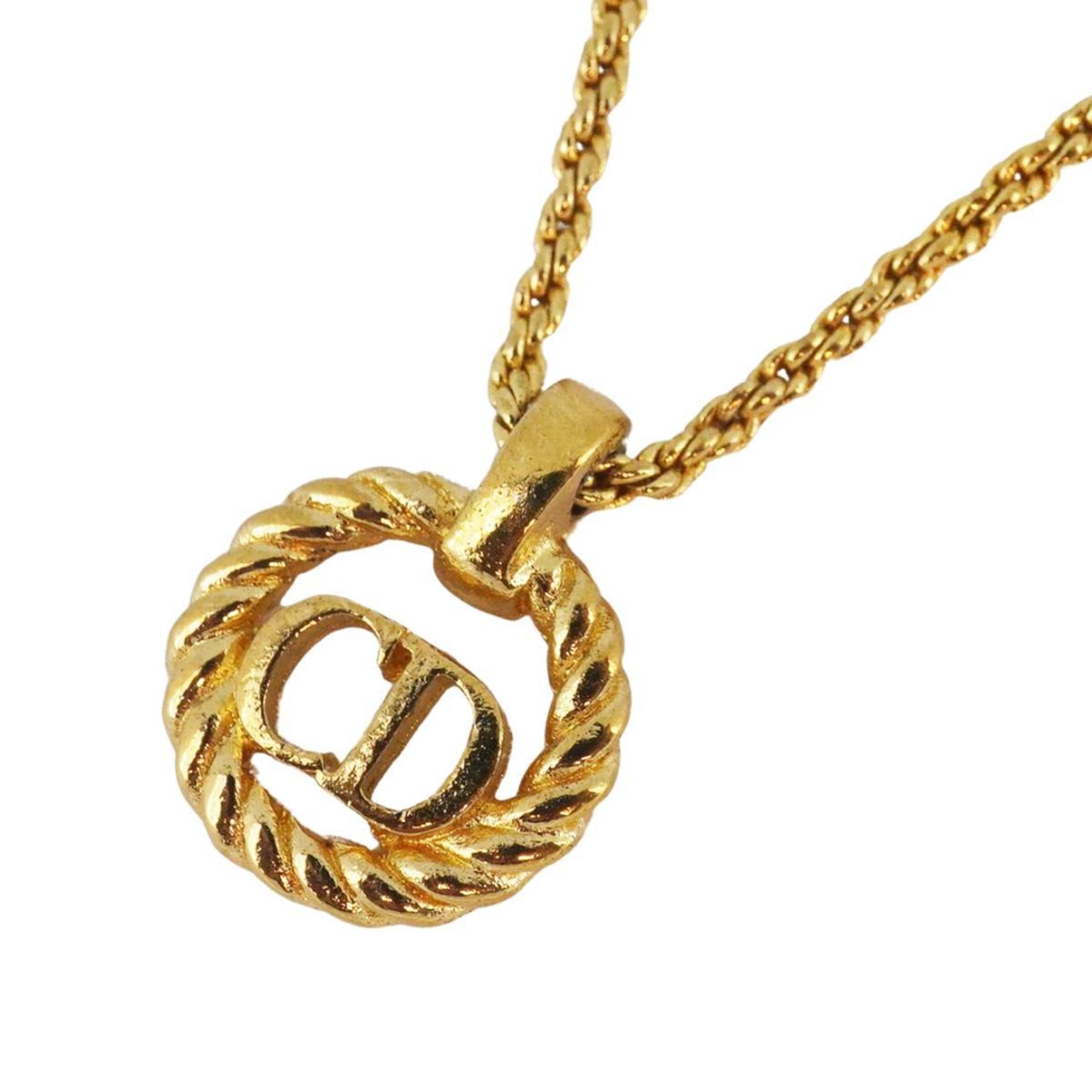 Christian Dior Necklace CD Circle GP Plated Gold Women's