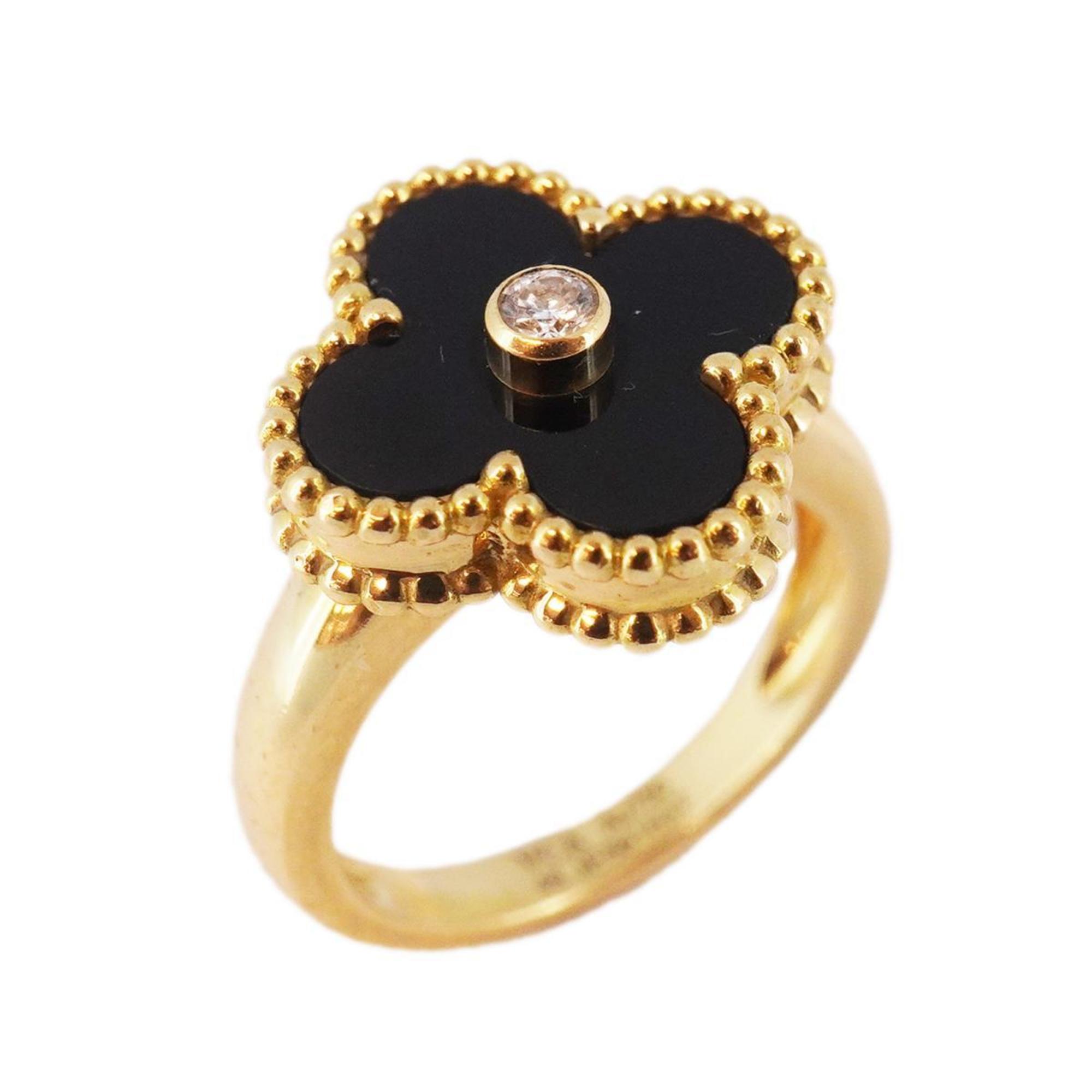 Van Cleef & Arpels Ring Alhambra 1PD Diamond Onyx K18YG Yellow Gold Black Women's