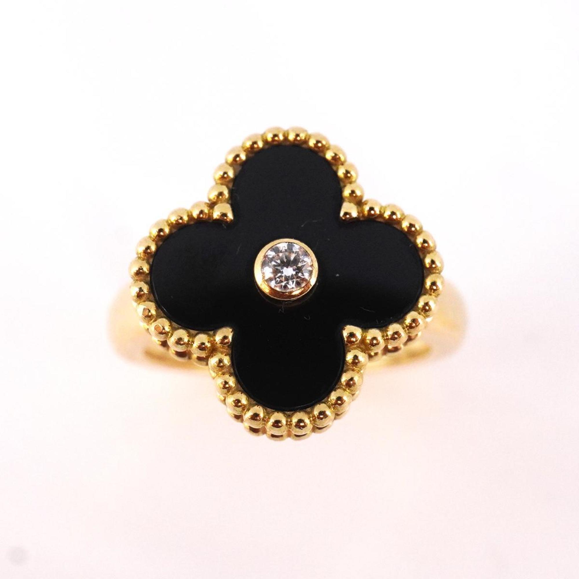 Van Cleef & Arpels Ring Alhambra 1PD Diamond Onyx K18YG Yellow Gold Black Women's