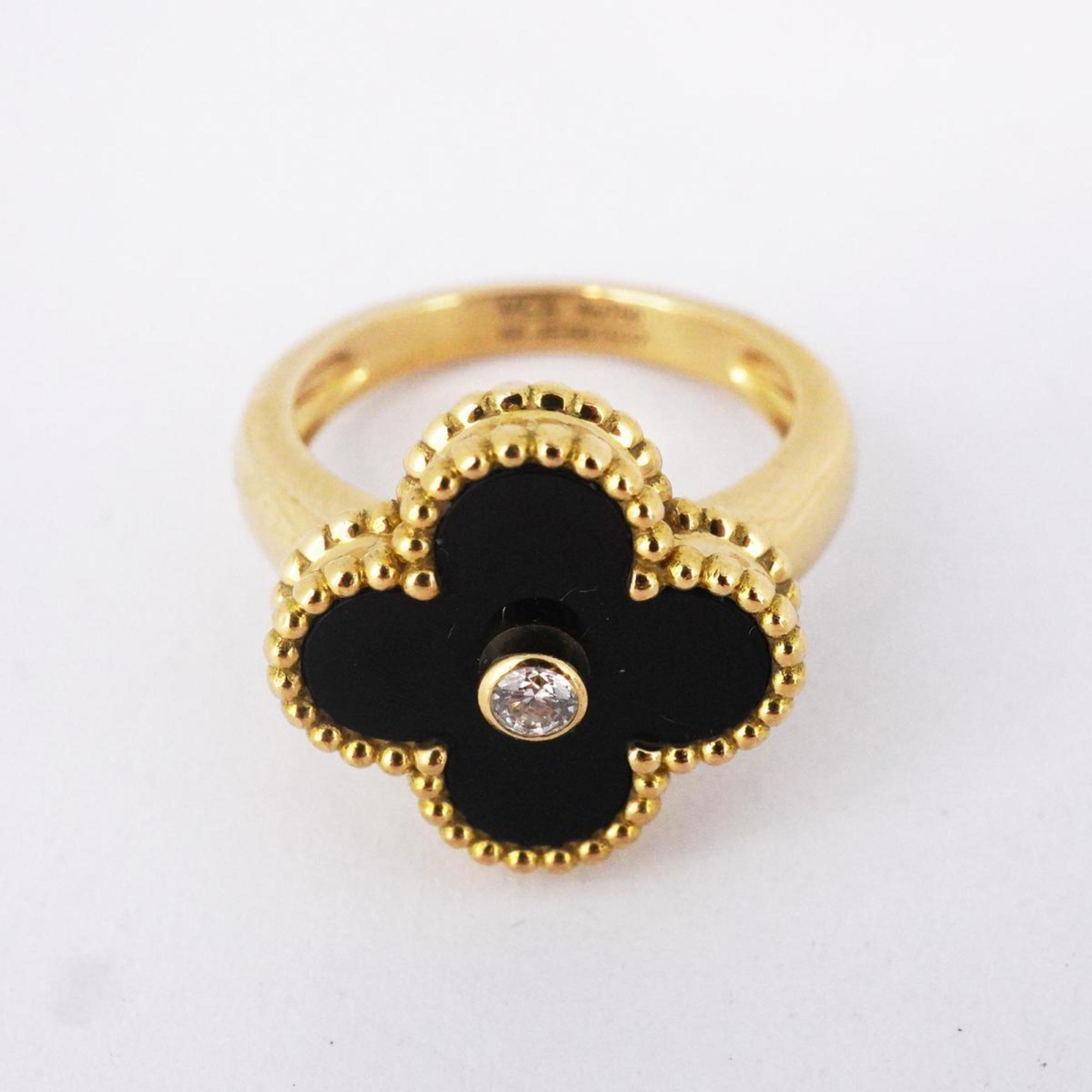 Van Cleef & Arpels Ring Alhambra 1PD Diamond Onyx K18YG Yellow Gold Black Women's