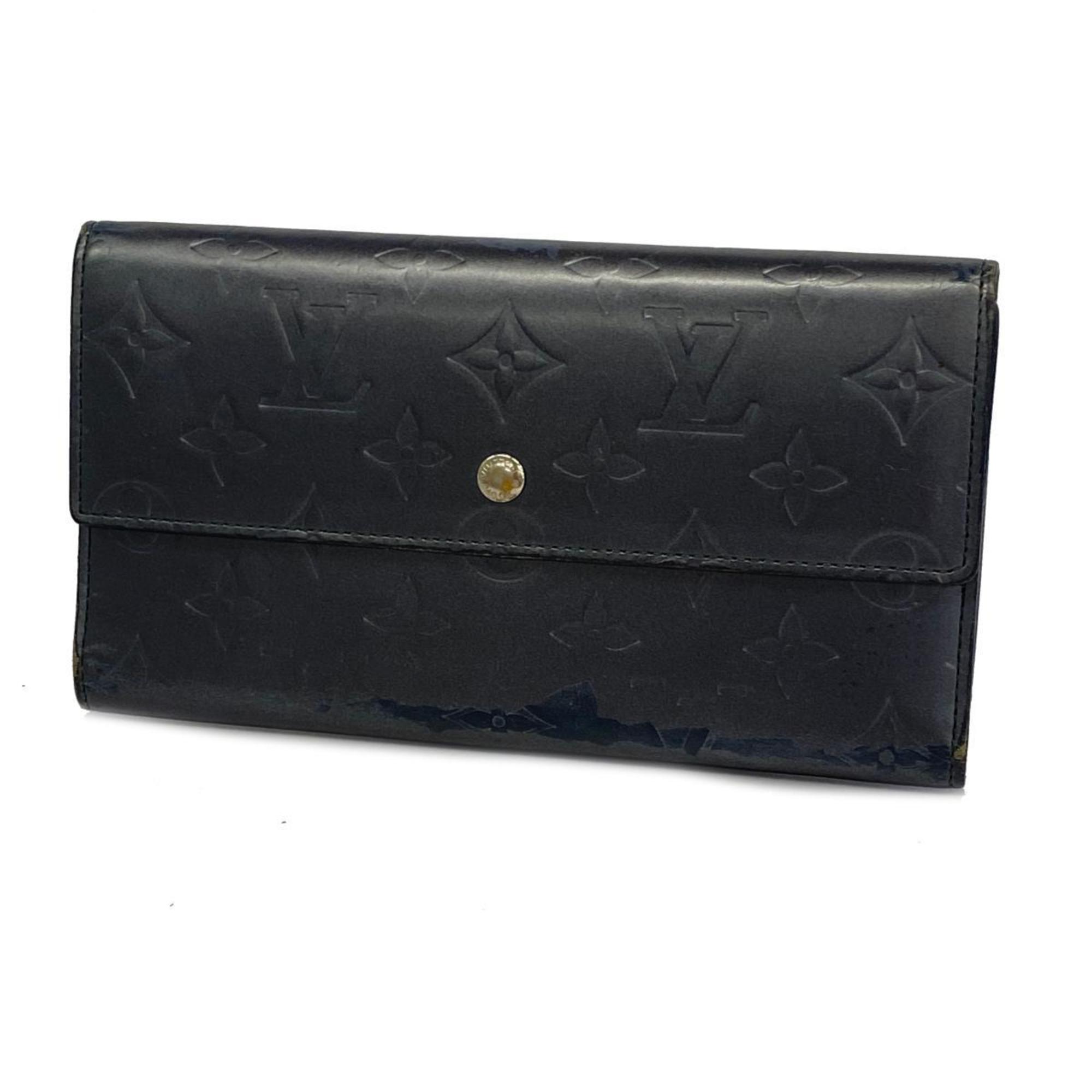 Louis Vuitton Tri-fold Long Wallet Monogram Matte Porte Tresor International M65105 Blue Women's