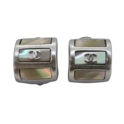 Chanel Earrings Coco Mark Square Metal Shell Silver 99A Women's