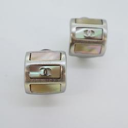 Chanel Earrings Coco Mark Square Metal Shell Silver 99A Women's