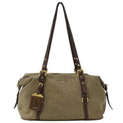 PRADA Women's Tote Bag Shoulder Jacquard Canvas Brown Beige