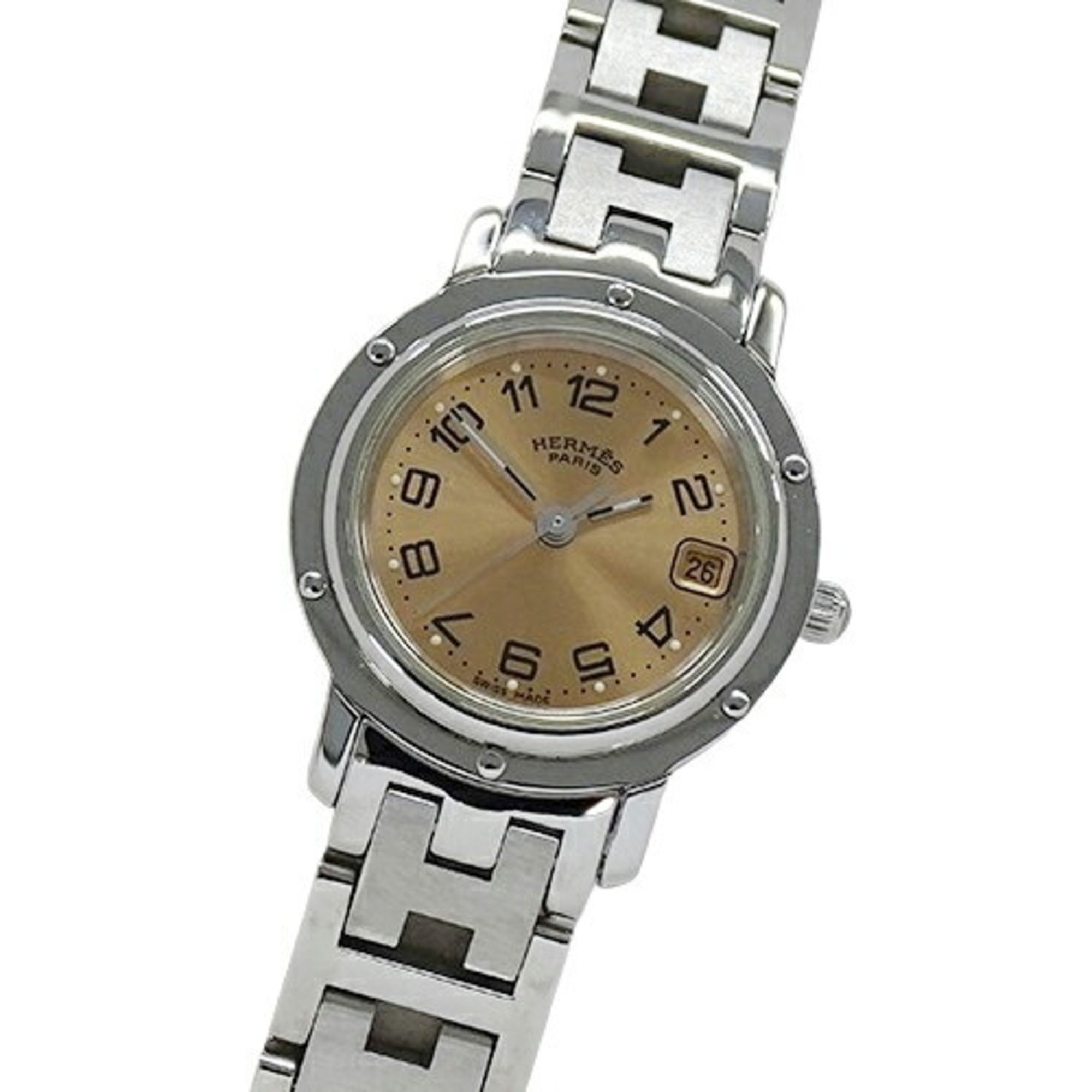 Hermes HERMES Watch Ladies Clipper Date Quartz Stainless Steel SS CL4.210 Silver Orange Polished