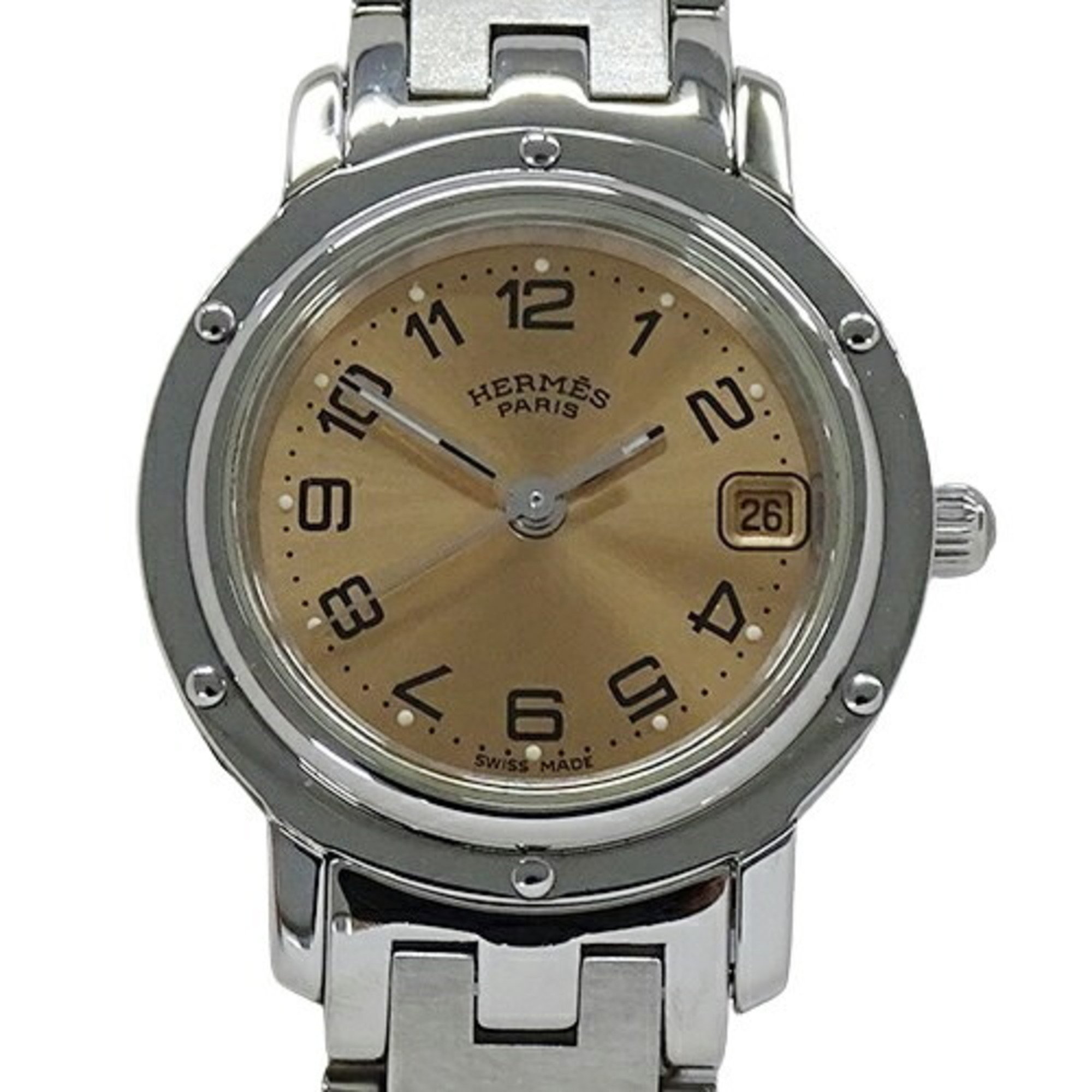 Hermes HERMES Watch Ladies Clipper Date Quartz Stainless Steel SS CL4.210 Silver Orange Polished