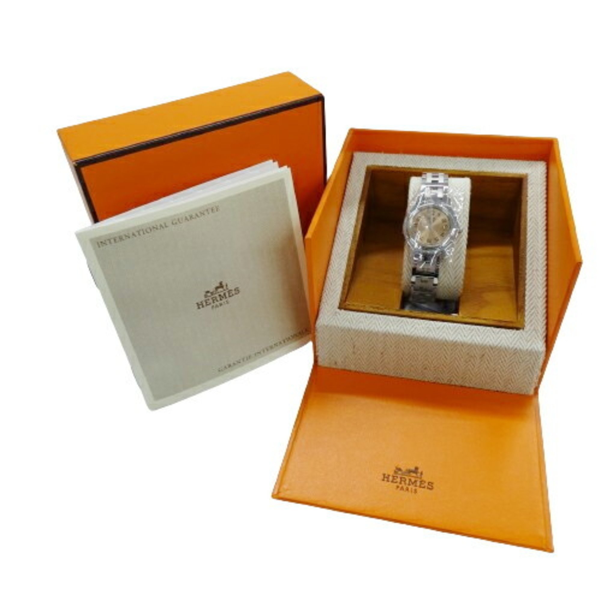 Hermes HERMES Watch Ladies Clipper Date Quartz Stainless Steel SS CL4.210 Silver Orange Polished