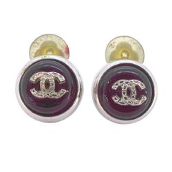 Chanel Earrings Coco Mark Circle Color Stone Metal Silver Red 00A Women's