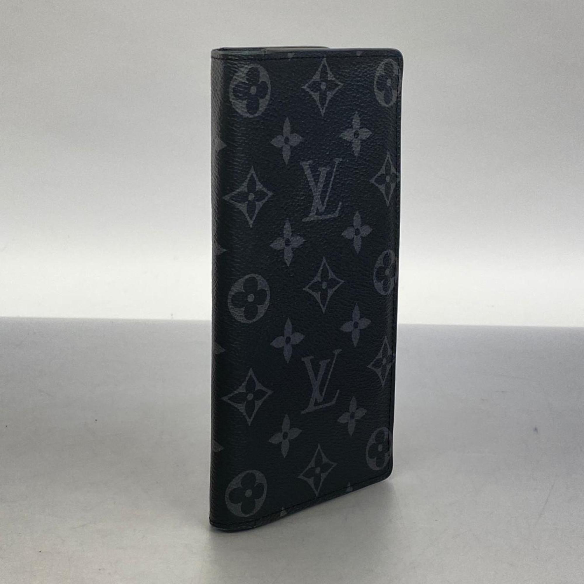 Louis Vuitton Long Wallet Monogram Eclipse Portefeuille Brazza M61697 Black Men's